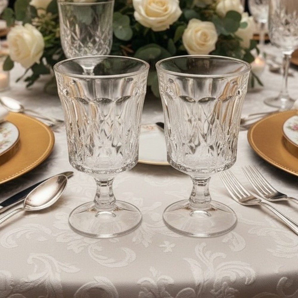 Noritake Crystal Perspective Goblets, Set of 2, Vintage Clear Water Glasses